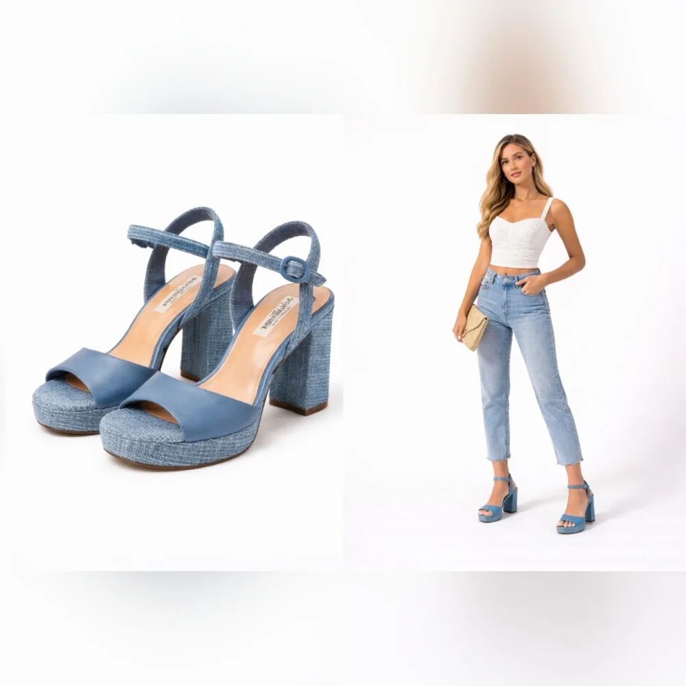Steve Madden Blue Platform Block Heel Sandals, Women's Size 10